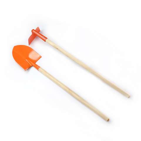 2pcs long wood handle garden shovel and rake set
