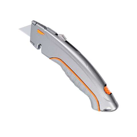 Heavy duty retractable stainless steel utility knife box cutter with spare blade