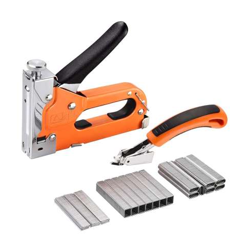 Heavy duty 4-14mm 3-way manual staple gun set with nail remover and staples