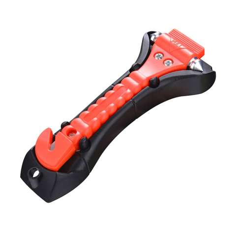 Emergency car glass breaker with multi-use safety belt cutter and hammer