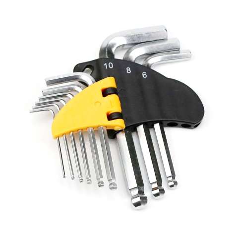 9pcs short standard length ball tip allen key wrench set in plastic clip
