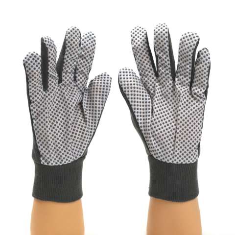 Thick fully cotton fabric labor protection working gloves with anti-skid PVC dot
