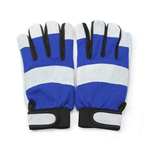 Split cow leather safety working gloves with elastic back and adjustable cuff