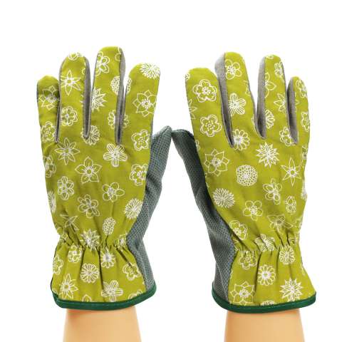 Women floral pattern PVC dotted fabric gloves for garden work