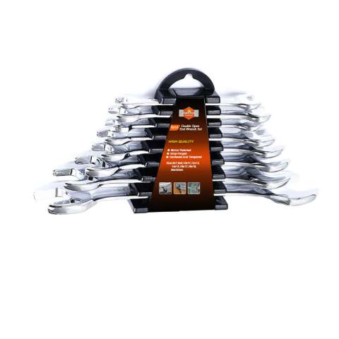 8/12pcs Chrome plated double open end wrench set with plastic rack