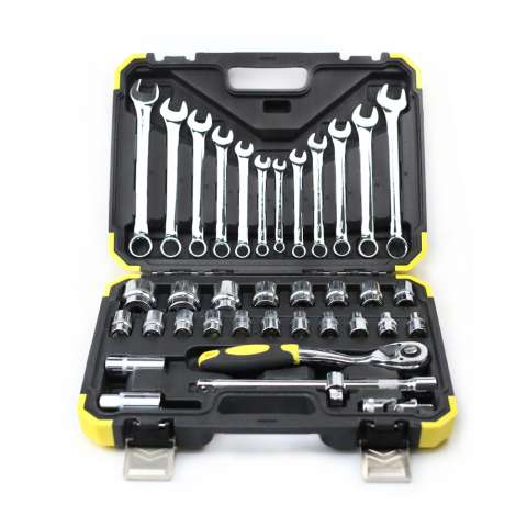 Mirror polished 37pcs socket set with 72 teeth ratchet handle