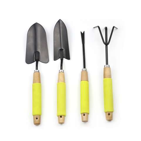 4pcs garden work tools set with soft TPR coated long wood handle