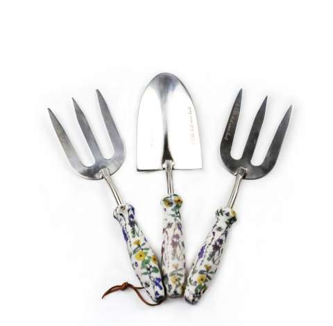 3pcs garden tools set trowel fork and pruning shears polished surface and printed handle
