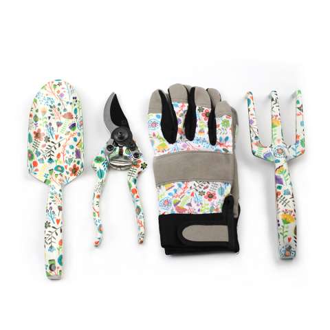 4pcs set colorful flower printing garden tool gloves shovel rake and scissor