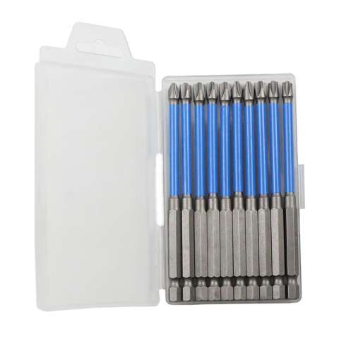 Anti-slip 10pcs impact S2 steel PH2 screwdriver bits set with plastic box