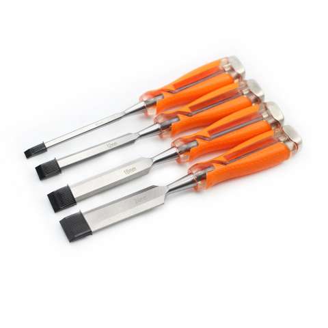 4-piece transparent handle woodworking chisel set with canvas bag package